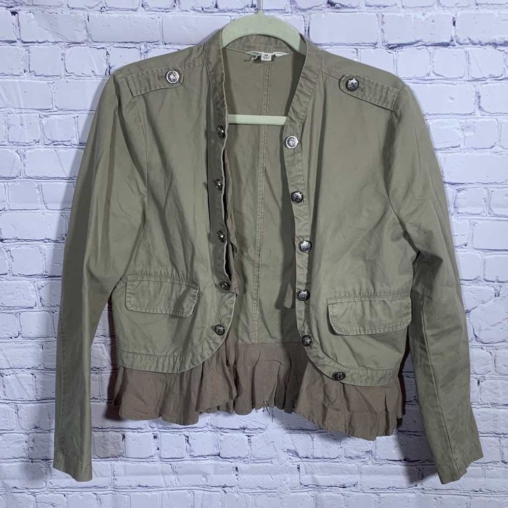 Jack Womens Peplum Military Jacket Green Brown M Steam Punk Grunge Casual Layer